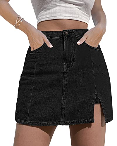 41OhvbNttwL.jpg Skorts Skirts for Women Denim Mini Skirt Side Slit with High Waisted Jean Shorts Stretchy