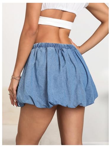 Women's Y2k Denim Bubble Skirt Ruched A Line Flared Mini Skirts
