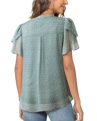 41OrRia9L9L.jpg Womens Dressy Chiffon Blouses Summer Puff Petal Short Sleeve Shirts V Neck Casual Work Tops
