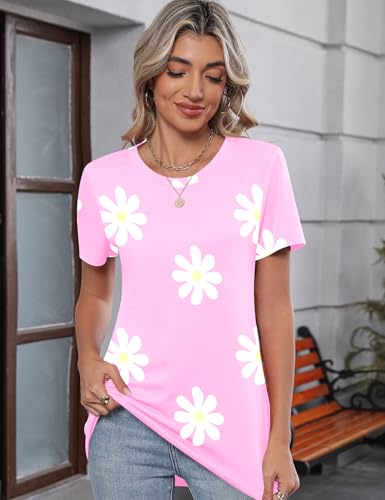 Women's Tops Summer Short Sleeve Crew Neck Shirts Dressy Casual Blouses for Women S-3XL
