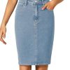 41P8CkadFDL.jpg Women's Casual Stretch High Waist Back Slit Denim Jean Knee Length Skirt