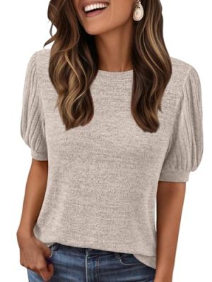 Womens 2025 Summer Sweater Top Short Sleeve Blouses Dressy Casual Shirts Business Tops Cute Vacation Tunic
