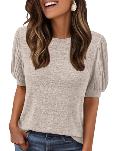 Womens 2025 Summer Sweater Top Short Sleeve Blouses Dressy Casual Shirts Business Tops Cute Vacation Tunic