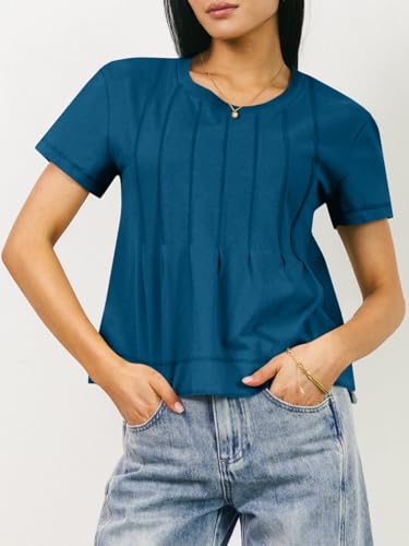Womens Babydoll Tops Short Sleeve Peplum Pleated Summer T-Shirts Casual Loose Fit Flowy Tshirts 2025