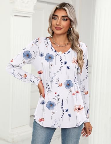 41Qzkrvf61L.jpg Women's Puff Long Sleeve Shirts Pleated V Neck Fall Tunic Tops Blouse Dressy Casual Loose Summer T-Shirts