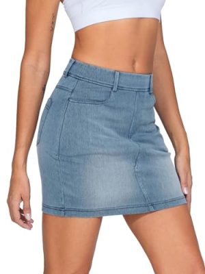 Women's High Waisted Mini Denim Skirts with Pockets Stretch Skinny Jean Bodycon Skirts