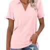 Women's Polo Shirts Short Sleeve V Neck Summer Tops Business Casual Collared Shirts Loose Tees