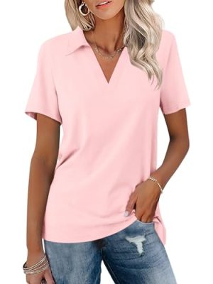 Women's Polo Shirts Short Sleeve V Neck Summer Tops Business Casual Collared Shirts Loose Tees