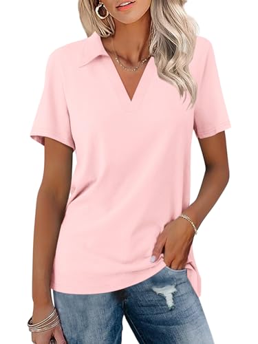 Women's Polo Shirts Short Sleeve V Neck Summer Tops Business Casual Collared Shirts Loose Tees