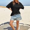Womens Oversized Tshirts Summer Casual Short Sleeve Crew Neck T Shirt Loose Fit Side Slit Tee Tops