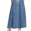 41RXOGxyX2L.jpg Denim Skirts for Women Trendy A Line Long Maxi Pull On Elastic Waist Drawstring Stretchy Jean Skirt with Pockets