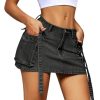 Womens Cargo Skirt Low Waist Button Denim Mini Skirt Summer Y2k Jean Skirt with Flap Pockets