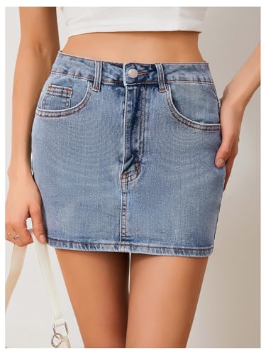 41RlZjXnJYL.jpg Women's Denim Skirt High Waist Bow Pocket Bodycon Y2K Mini Jean Skirts