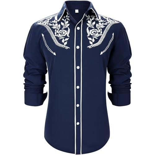Western Shirts for Men Cowboy Shirts Long Sleeve Embroidered Country Shirt Slim Fit Button Down Shirt Casual Work