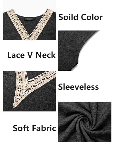 Women's Casual Cap Sleeve Lace Trim V Neck Tops 2025 Summer Loose Tee Shirts Blouse