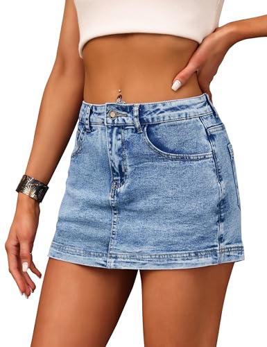 Denim Skort for Women High Waist Mini Denim Skirt Casual Stretch Women Jean Skirt with Pockets