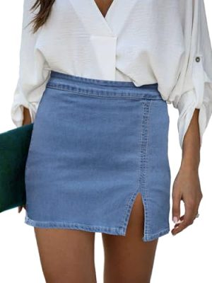 Jean Skirt for Women with Slit High Wasited Bodycon Stretch Pencil Mini Short Denim Skirts