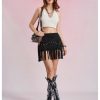 Women's Suede Fringe Sexy Cowgirl Skirts Country Concert Outfit Western High Waisted Skirt