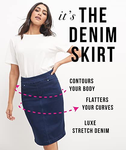Women??s Ease into Comfort Pull-On Stretch Denim Skirt ?C Soft Jean Fabric, Flattering Slim Fit, All-Day Comfort