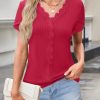 Blouses for Women Dressy Casual Petal Short Sleeve Business Work Tops Ladies Lace V Neck Summer Trendy Shirts