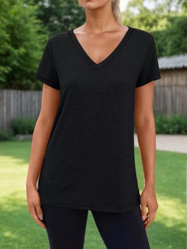 3 Pack Women's T Shirts Short Sleeve Basic Tees, 2025 Spring Summer Clothing V Neck Casual Tops Trendy Outfits