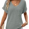 Womens Waffle Knit Tops 2025 Fall Summer V Neck Shirts Casual Trendy Women's Blouses Basic Tee
