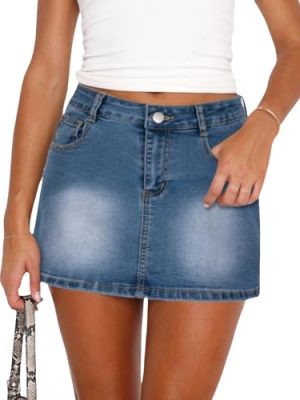 Jean Skirts for Women Denim - Casual Mid Waisted Stretch Short Mini Skirt