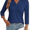 3/4 Length Sleeve Womens Tops Dressy Casual V Neck Polo Shirts Business Work Blouses 2025 Trendy Tunic Top