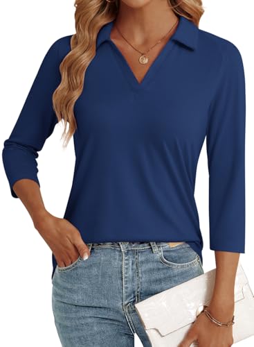 3/4 Length Sleeve Womens Tops Dressy Casual V Neck Polo Shirts Business Work Blouses 2025 Trendy Tunic Top