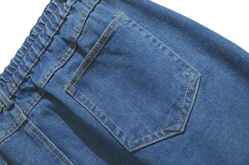 Women's Summer Casual Elastic Waist Pockets Work Midi Denim A Line Skirt