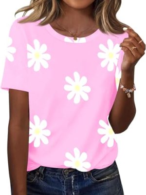 Women's Tops Summer Short Sleeve Crew Neck Shirts Dressy Casual Blouses for Women S-3XL