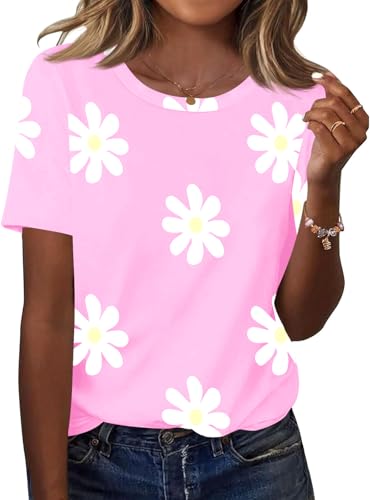 Women's Tops Summer Short Sleeve Crew Neck Shirts Dressy Casual Blouses for Women S-3XL