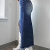 Womens' High Waist Midi Stylish Raw Hem Split Asymmetrical Wash Denim Skirt