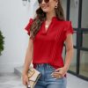 Womens Dressy Casual Tops Ruffle Short Sleeve V Neck Shirts Elegant Business Work Blouse