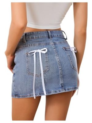 Women's Denim Skirt High Waist Bow Pocket Bodycon Y2K Mini Jean Skirts