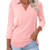Womens V Neck Polo Shirts 3/4 Sleeve Collared Tops Business Casual Summer Tops Trendy Loose