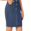 Women's Casual Stretch High Waist Bodycon Denim Jean Midi Skirt with Pockets