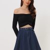 Women's Casual Denim Skirt High Waist A-Line Flared Mini Jean Skirts with Belt