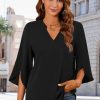 Women Blouses Dressy Casual 3/4 Sleeve Tops Business Work Chiffon Office V Neck Shirts M-3XL