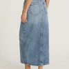 Women??s Maxi Denim Skirt ?C High Waisted Stretch Jean Skirt with Front Slit ?C Medium Wash