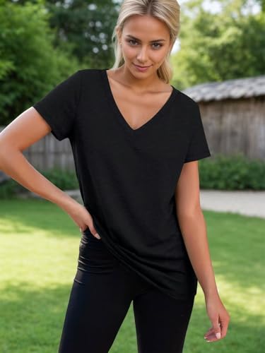 3 Pack Women's T Shirts Short Sleeve Basic Tees, 2025 Spring Summer Clothing V Neck Casual Tops Trendy Outfits