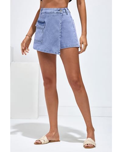 Denim Skorts for Woman Cargo Faux Wrap Jean Skort Skirts Stretchy High Waisted Skirt Shorts Country Concert Wear