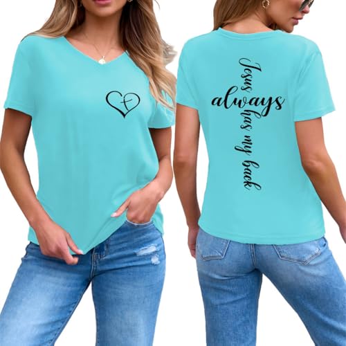 41XpnkcfrL.jpg Jesus Christian Shirts Womens Jesus Always Has My Back Tshirt Religious Faith T-Shirt V Neck Inspirational Funny Top