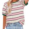 Womens Summer Tops 2025 Striped Color Block Short Sleeve T-Shirts Crewneck Casual Loose Basic Tee Blouses