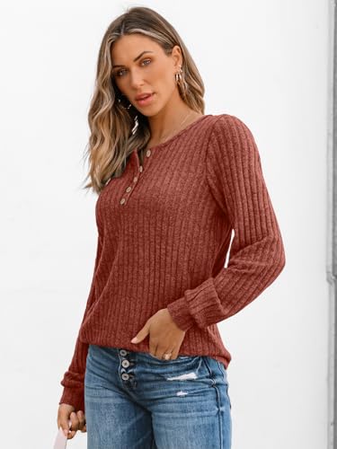 Long Sleeve Henley Shirts Women's Business Casual Lightweight Tunic Sweater Tops
