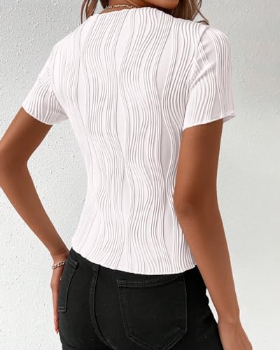 Women's Summer Tops 2025 Casual Short Sleeve Crewneck Slim Fit T Shirts Basic Knit Y2K Top Textured Blouse