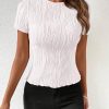 Women's Summer Tops 2025 Casual Short Sleeve Crewneck Slim Fit T Shirts Basic Knit Y2K Top Textured Blouse