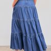 Women??s Long Jean Denim Tiered Button Down High Waisted Maxi Skirts