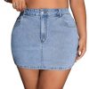 Women's Plus Size High Waisted Denim Mini Skirt Bodycon Jean Skirts with Pockets