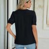 41Yvl4JSt8L.jpg Womens Dressy Casual Tops Keyhole Business Work Blouses Pleated Puff Sleeve Summer Shirts